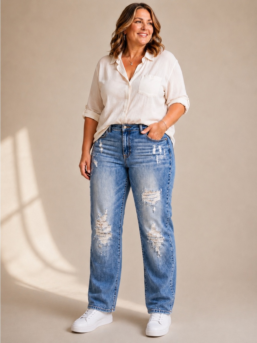 Judy Blue Friend Fit Distressed Paint Splatter Straight Leg Jeans 18W